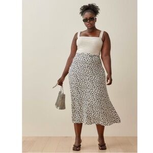 Reformation Bea Midi Skirt Ocelot Animal Print Leopard Spots Dots Black Size 6